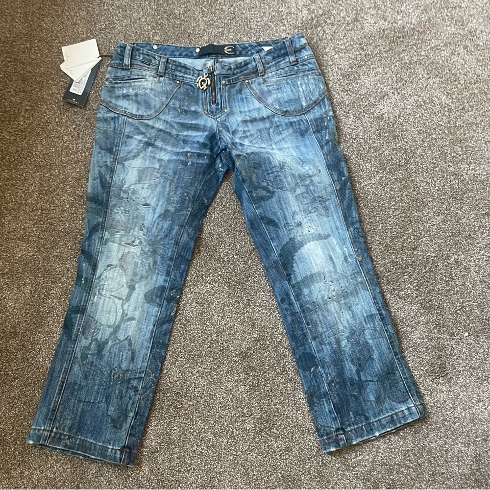 Just Cavalli Y2K Designer Capri Jeans Acid Wash McBling Italy Era Size 29 New